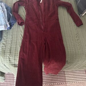 Madewell Red Velvet Jumpsuit Long Sleeve